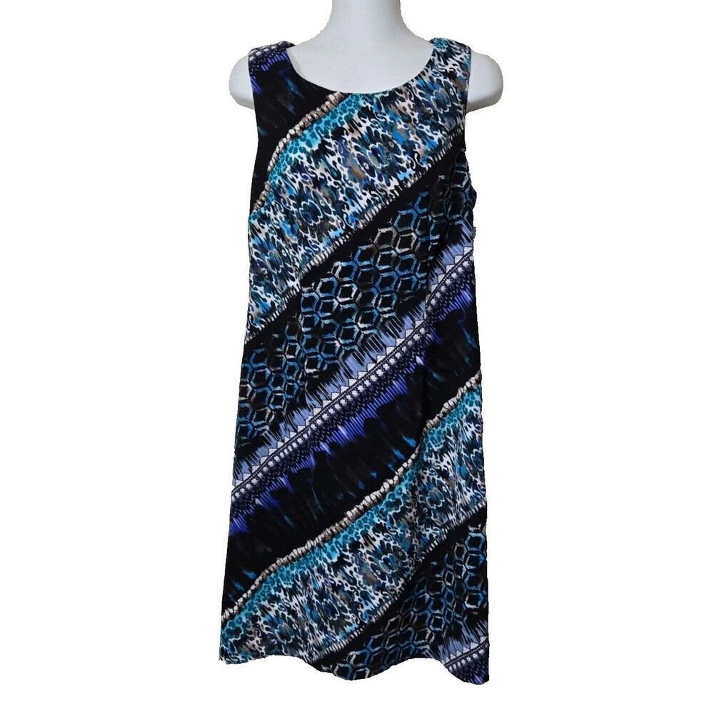 Northstyle Dress Womens 10 Blue Watercolor Abstract Sheath Sleeveless
